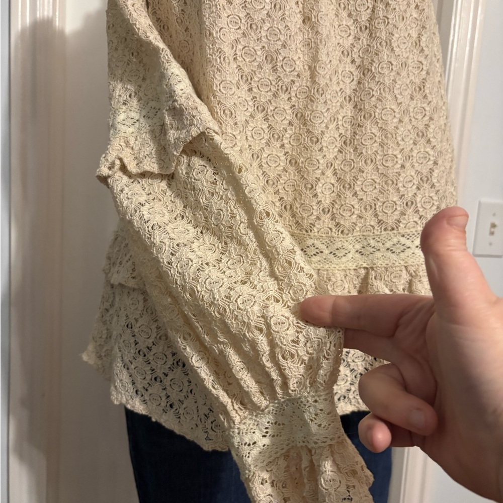 Listicle Cream Lace Ruffle Blouse - Picture 6 of 15